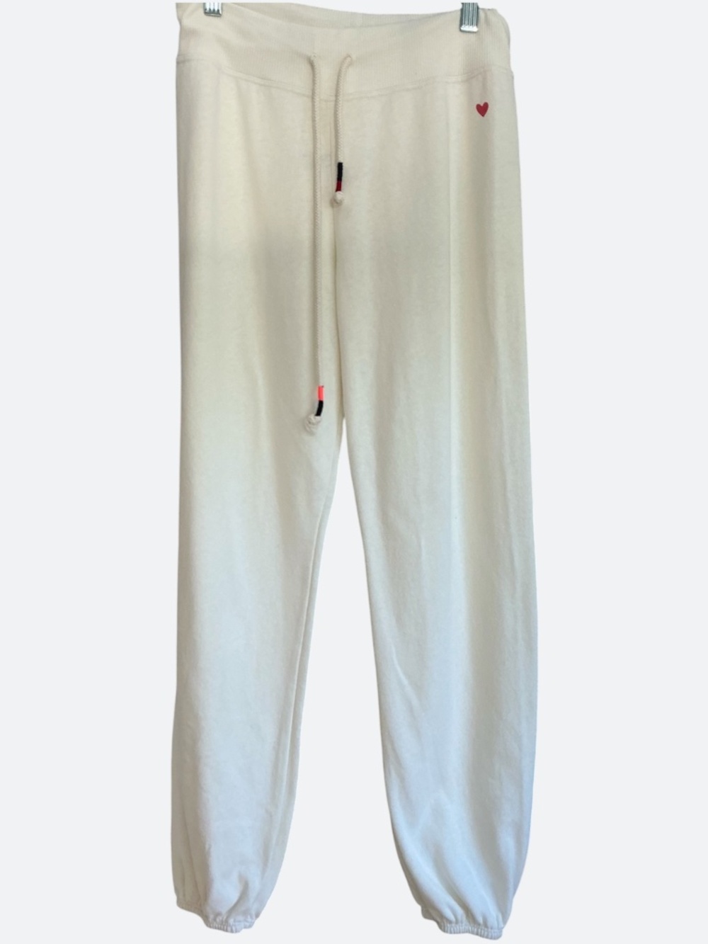 Anthropologie Sundry Ivory Soft Fleece Sweatpants Joggers Heart Motif SZ S